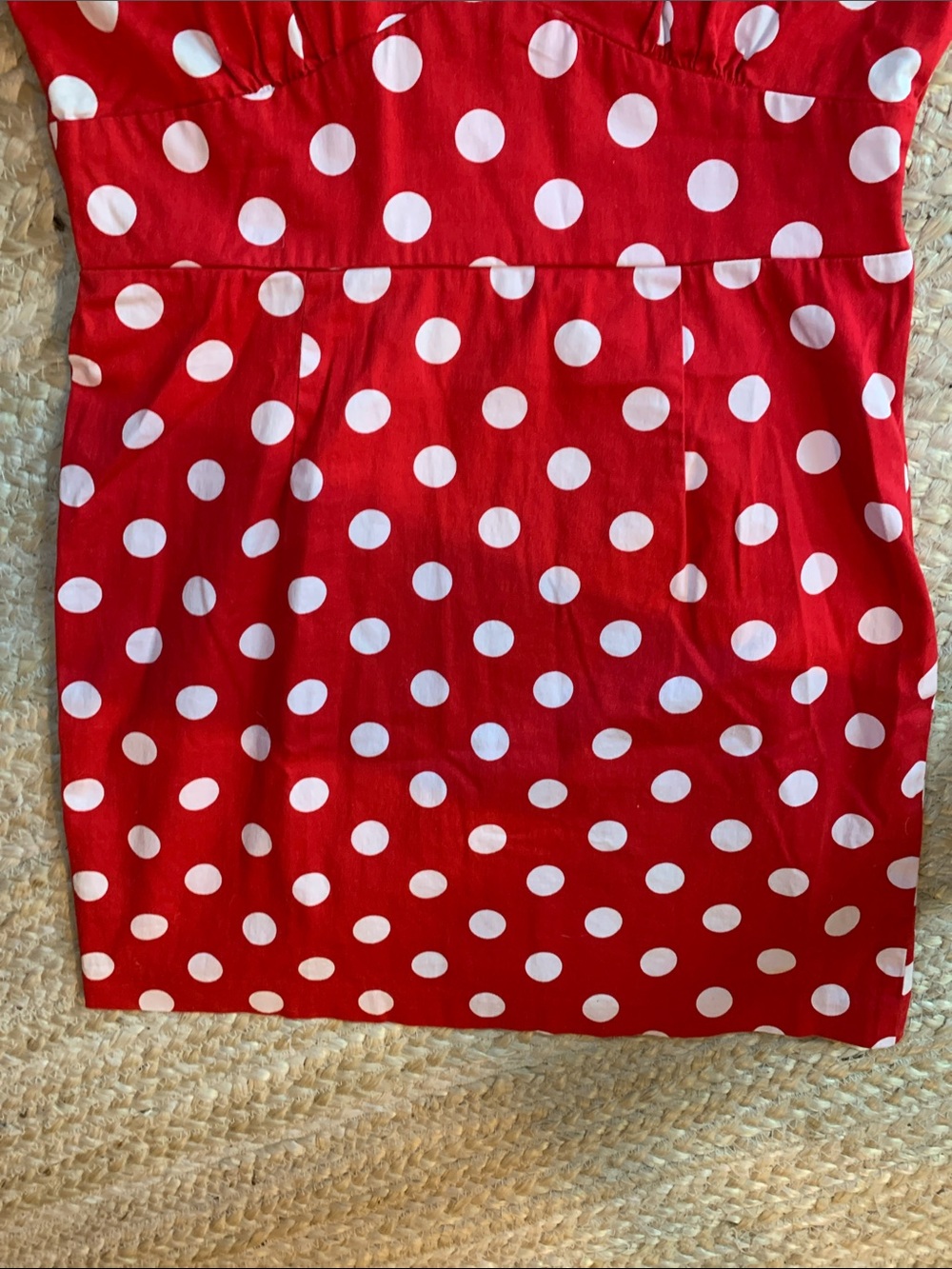 Sleeveless Vintage Inspired Red Polka Dot Mini Dress with Peter Pan Collar - Picture 5 of 11